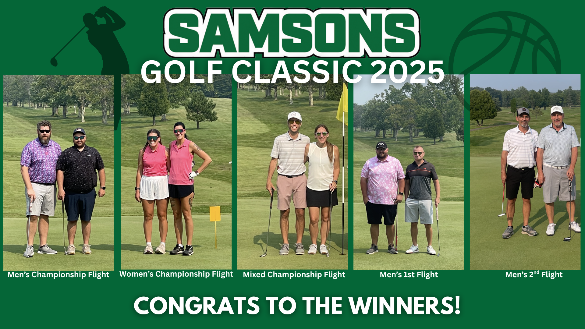 Winners of the 2025 Golf classic tournament standing on a golf course.